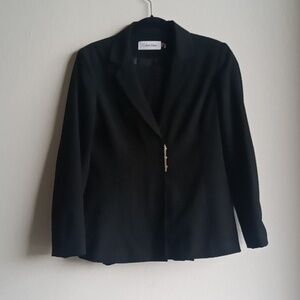 CALVIN KLEIN Suit Black Women's Blazer Jacket with Minimal Closure and Slacks